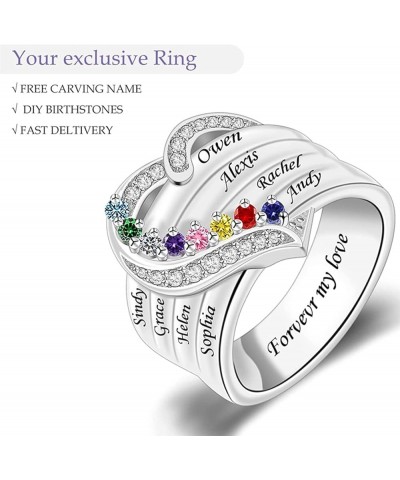 Mother Ring with 1-8 Birthstones Personalized 925 Sterling Silver Rings Custom Anniversary Ring for Women Wife Grandma Mom Mo...