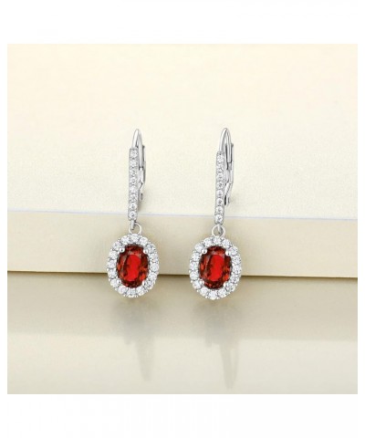 Women's Dangle Drop Earrings Sterling Silver Halo Solitaire Oval Leverback Earrings Birthstones Jewelry Gifts 01-garnet-Jan $...