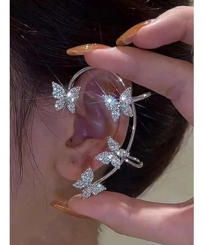 Rhinestone Butterfly Ear Cuff Non-Piercing Fake Earrings Climber Wrap Around Earrings for Women Ear Clip Gold Silver Ear Jewe...