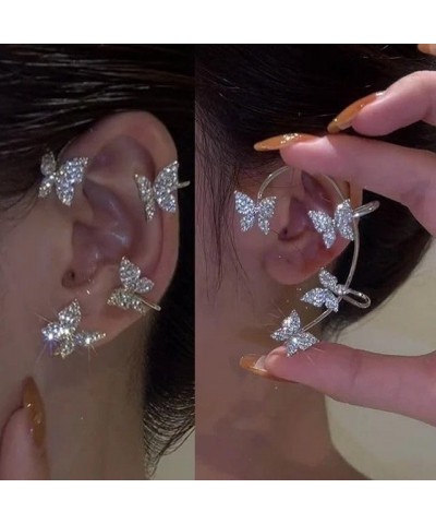 Rhinestone Butterfly Ear Cuff Non-Piercing Fake Earrings Climber Wrap Around Earrings for Women Ear Clip Gold Silver Ear Jewe...