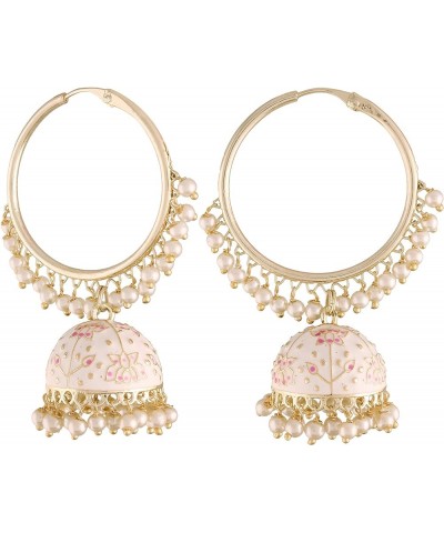 18k Gold Plated Indian Bollywood Festive Party Wear Enamel Pearl Hoop Jhumki Earrings for Women (E2915) White $14.55 Earrings