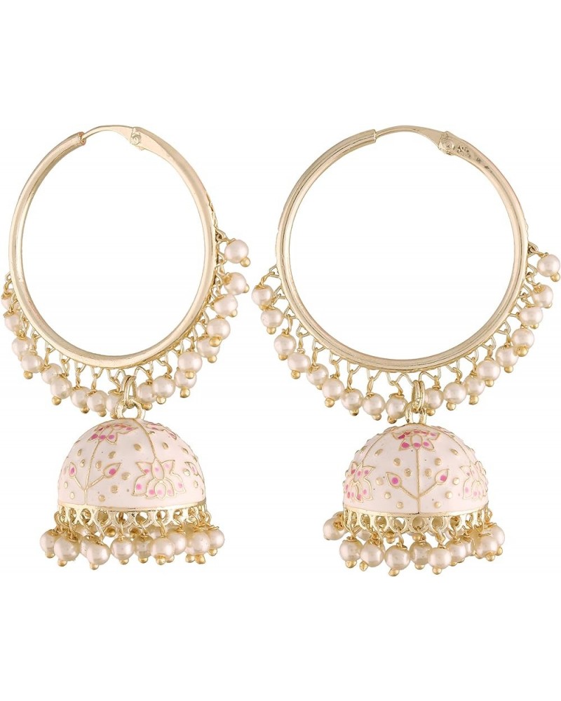 18k Gold Plated Indian Bollywood Festive Party Wear Enamel Pearl Hoop Jhumki Earrings for Women (E2915) White $14.55 Earrings