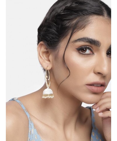 18k Gold Plated Indian Bollywood Festive Party Wear Enamel Pearl Hoop Jhumki Earrings for Women (E2915) White $14.55 Earrings