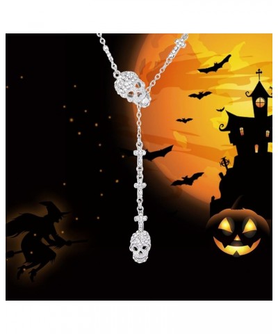 EVER FAITH® Gothic Jewelry 2 Skull Cross Austrian Crystal Punk Y-Shaped Halloween Necklace Silver-Tone Clear $10.58 Necklaces