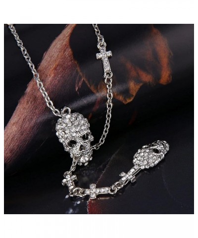 EVER FAITH® Gothic Jewelry 2 Skull Cross Austrian Crystal Punk Y-Shaped Halloween Necklace Silver-Tone Clear $10.58 Necklaces