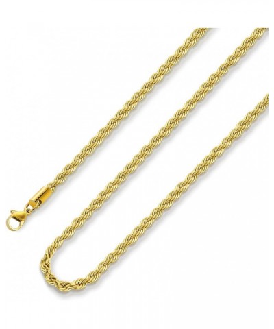 18k Real Gold Plated Rope Chain 1.5mm 2.5mm 5mm Stainless Steel Twist Chain Necklace for Men Women 16 Inches 36 Inches 22 Inc...