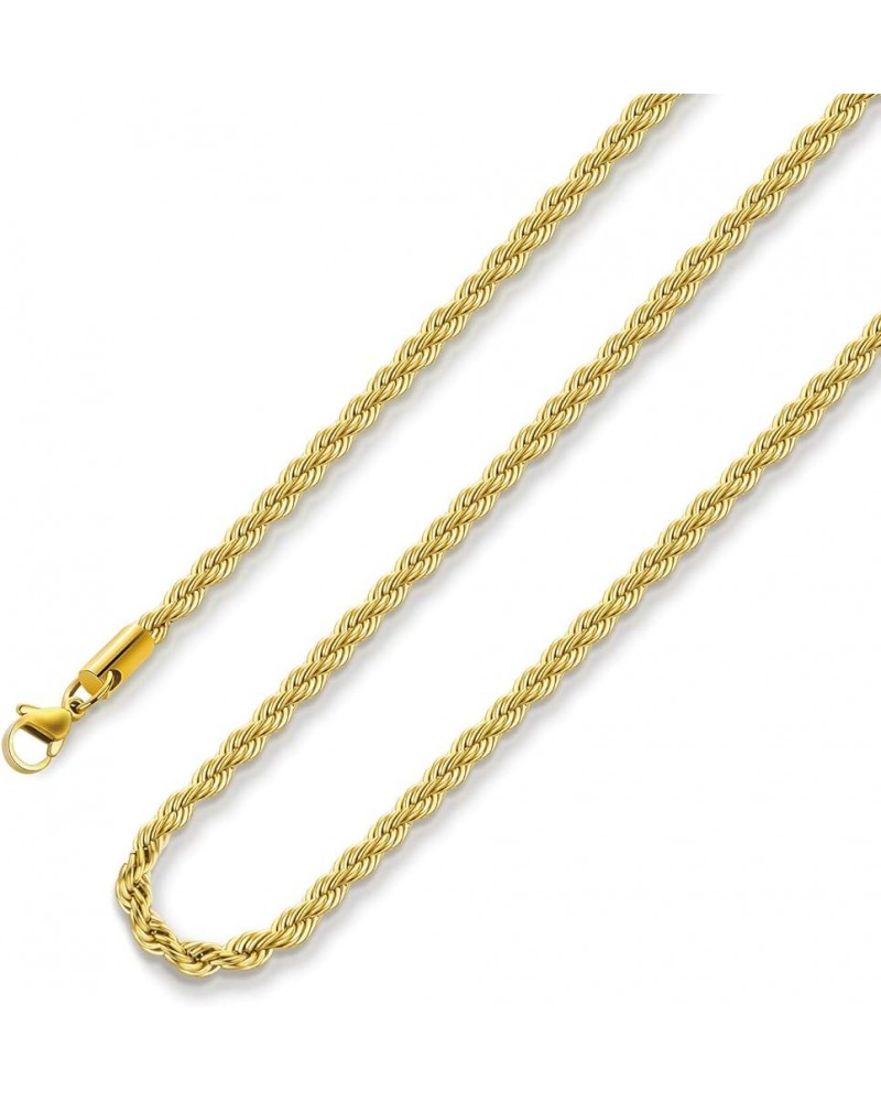 18k Real Gold Plated Rope Chain 1.5mm 2.5mm 5mm Stainless Steel Twist Chain Necklace for Men Women 16 Inches 36 Inches 22 Inc...