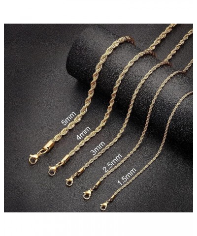 18k Real Gold Plated Rope Chain 1.5mm 2.5mm 5mm Stainless Steel Twist Chain Necklace for Men Women 16 Inches 36 Inches 22 Inc...