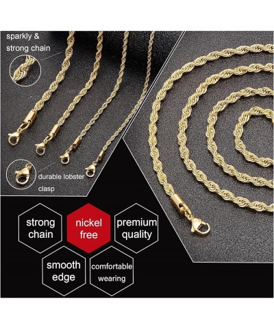 18k Real Gold Plated Rope Chain 1.5mm 2.5mm 5mm Stainless Steel Twist Chain Necklace for Men Women 16 Inches 36 Inches 22 Inc...