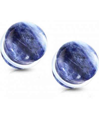 Natural Sodalite Stone Convex Single Flare Plug Gauges with Clear O-Rings, Sold as a Pair 6mm (2GA) $11.62 Body Jewelry