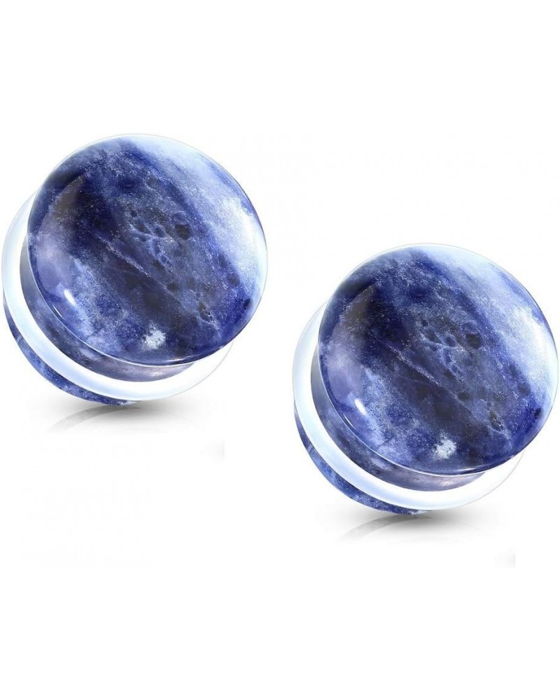 Natural Sodalite Stone Convex Single Flare Plug Gauges with Clear O-Rings, Sold as a Pair 6mm (2GA) $11.62 Body Jewelry