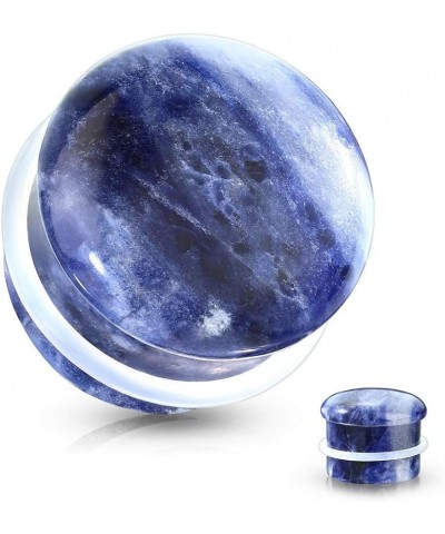 Natural Sodalite Stone Convex Single Flare Plug Gauges with Clear O-Rings, Sold as a Pair 6mm (2GA) $11.62 Body Jewelry