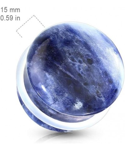 Natural Sodalite Stone Convex Single Flare Plug Gauges with Clear O-Rings, Sold as a Pair 6mm (2GA) $11.62 Body Jewelry