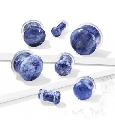 Natural Sodalite Stone Convex Single Flare Plug Gauges with Clear O-Rings, Sold as a Pair 6mm (2GA) $11.62 Body Jewelry