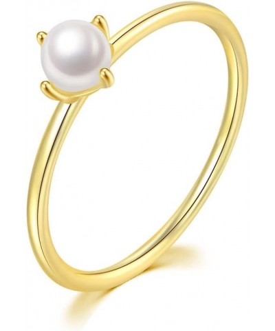 18K Gold Plated Pearl Rings for Women Mini Pearl Inlaid Thin Gold Plain Eternity Ring Handpick Freshwater Cultured Pearl Stac...