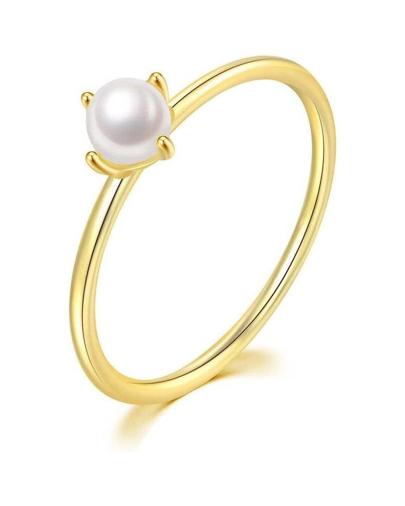 18K Gold Plated Pearl Rings for Women Mini Pearl Inlaid Thin Gold Plain Eternity Ring Handpick Freshwater Cultured Pearl Stac...