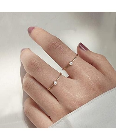 18K Gold Plated Pearl Rings for Women Mini Pearl Inlaid Thin Gold Plain Eternity Ring Handpick Freshwater Cultured Pearl Stac...