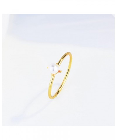 18K Gold Plated Pearl Rings for Women Mini Pearl Inlaid Thin Gold Plain Eternity Ring Handpick Freshwater Cultured Pearl Stac...