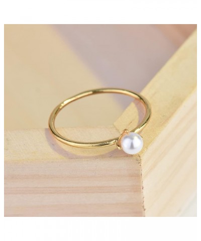 18K Gold Plated Pearl Rings for Women Mini Pearl Inlaid Thin Gold Plain Eternity Ring Handpick Freshwater Cultured Pearl Stac...