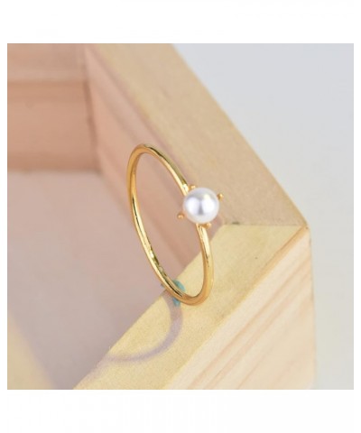 18K Gold Plated Pearl Rings for Women Mini Pearl Inlaid Thin Gold Plain Eternity Ring Handpick Freshwater Cultured Pearl Stac...