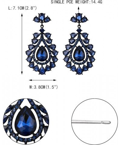 Statement Earrings for Women, Costume Party Jewelry Art Deco Teardrop Crystal Pierced Chandelier Dangle Earrings Sapphire Blu...