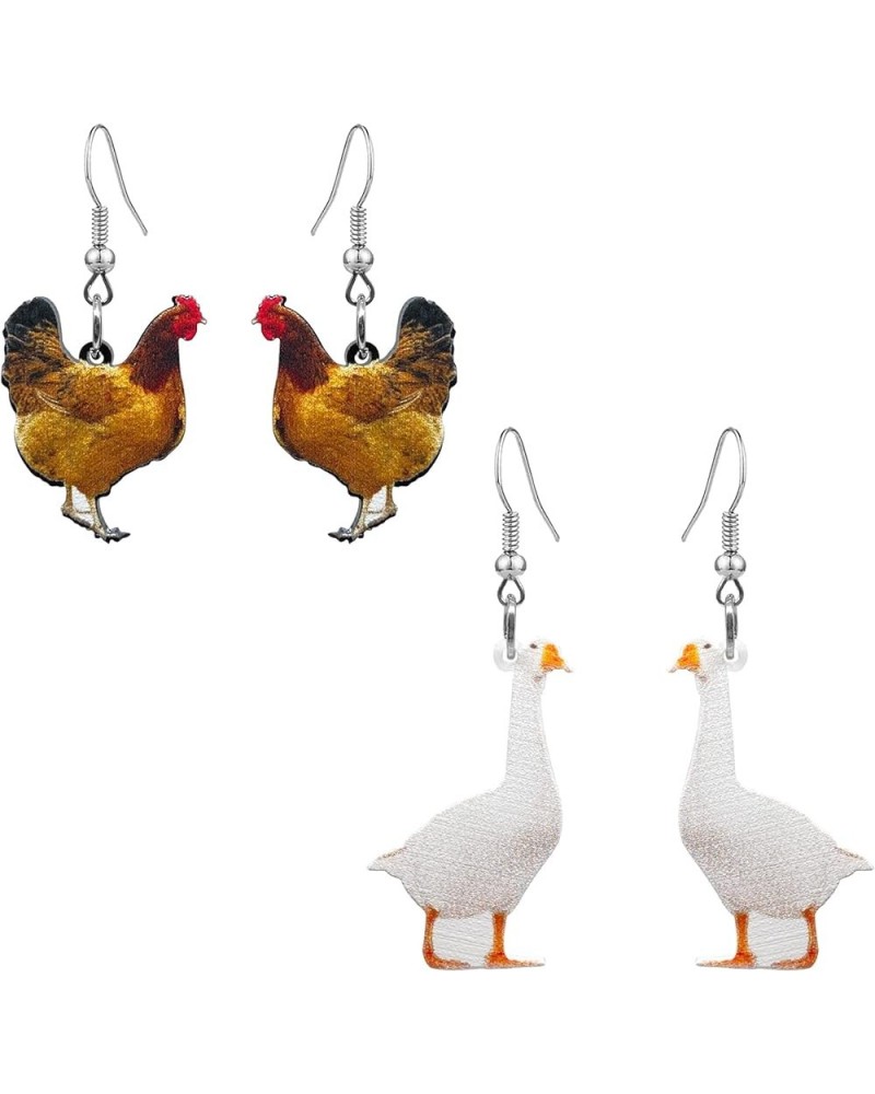 2 Pairs Acrylic Farm Animal Earrings Cute Animal Acrylic Earrings Set Funny Snail Goose Cow Chicken Dangle Drop Earrings for ...