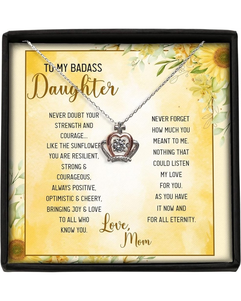 To My Badass Daughter Gift From Mom Sunflower Necklace for Women 925 Sterling Silver and Real Gold Cubic Zirconia Sunflower P...