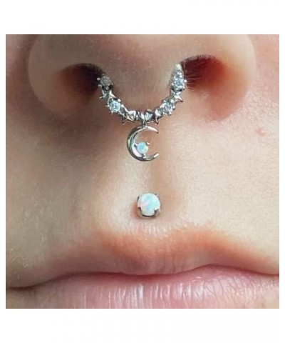 Septum Rings 16G Moon Septum Jewelry with Opal Clear CZ Surgical Steel 316L Star Helix Earring Dangle Daith Earrings Body Pie...