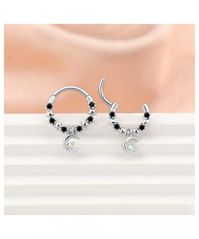 Septum Rings 16G Moon Septum Jewelry with Opal Clear CZ Surgical Steel 316L Star Helix Earring Dangle Daith Earrings Body Pie...