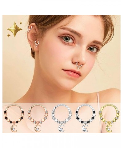 Septum Rings 16G Moon Septum Jewelry with Opal Clear CZ Surgical Steel 316L Star Helix Earring Dangle Daith Earrings Body Pie...