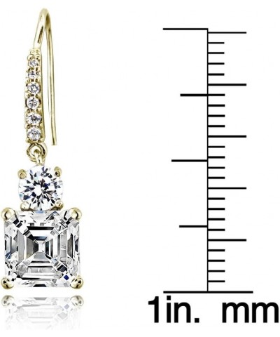 925 Sterling Silver Asscher-Cut Cubic Zirconia Drop Dangle Hook for Women Teen Girls, 9.40ctw Silver, Yellow & Rose Gold Yell...