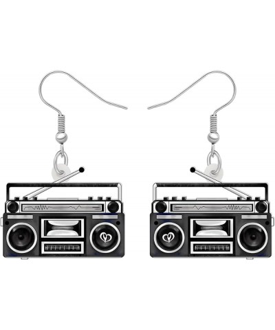 Acrylic Fun Vintage Radio Cassette Tape Earrings Retro Jewelry for Women Girls 80s 90s Nostalgic Gifts Party Favors Black Rad...