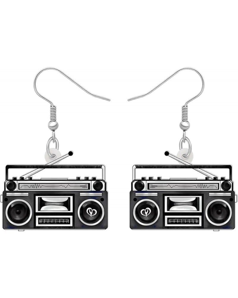 Acrylic Fun Vintage Radio Cassette Tape Earrings Retro Jewelry for Women Girls 80s 90s Nostalgic Gifts Party Favors Black Rad...