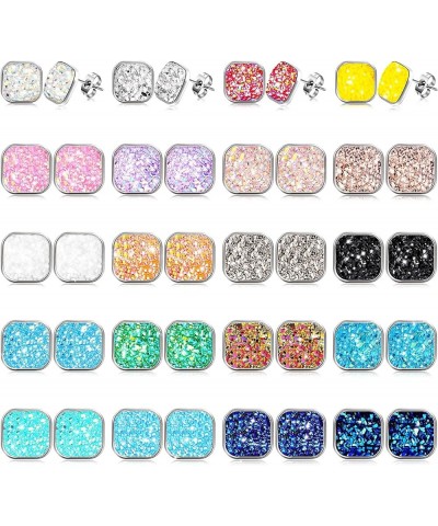 20 Pairs Druzy Stud Earrings Set Stainless Steel Earrings Pierced Earrings Jewelry for Women Girls Square $8.25 Earrings