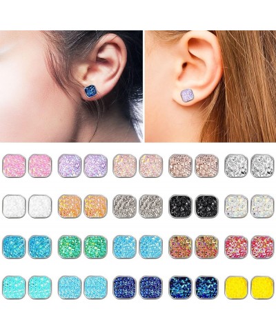 20 Pairs Druzy Stud Earrings Set Stainless Steel Earrings Pierced Earrings Jewelry for Women Girls Square $8.25 Earrings