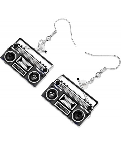 Acrylic Fun Vintage Radio Cassette Tape Earrings Retro Jewelry for Women Girls 80s 90s Nostalgic Gifts Party Favors Black Rad...