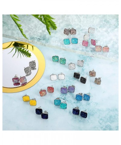 20 Pairs Druzy Stud Earrings Set Stainless Steel Earrings Pierced Earrings Jewelry for Women Girls Square $8.25 Earrings