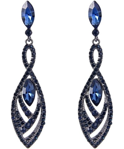 Women's Crystal Double Marquise Shape Dangle Earrings Blue Sapphire-Color Black-Tone $10.34 Earrings