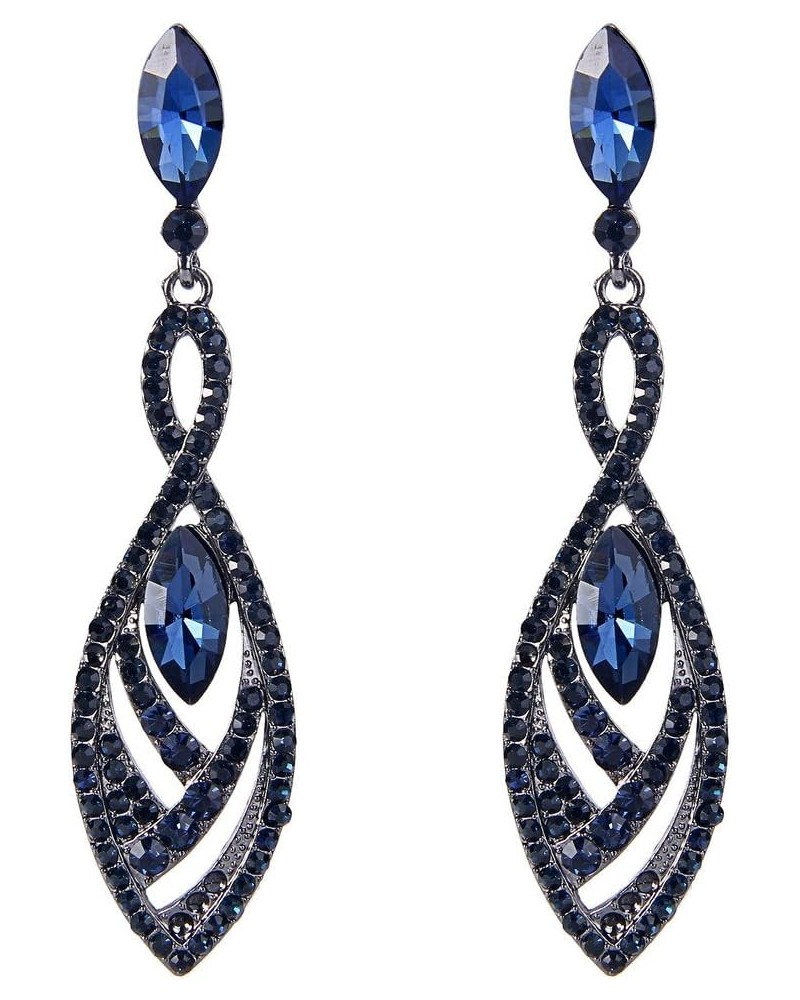 Women's Crystal Double Marquise Shape Dangle Earrings Blue Sapphire-Color Black-Tone $10.34 Earrings