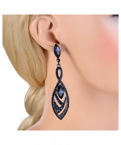 Women's Crystal Double Marquise Shape Dangle Earrings Blue Sapphire-Color Black-Tone $10.34 Earrings