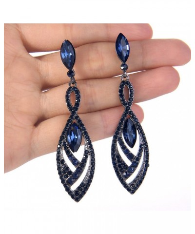 Women's Crystal Double Marquise Shape Dangle Earrings Blue Sapphire-Color Black-Tone $10.34 Earrings