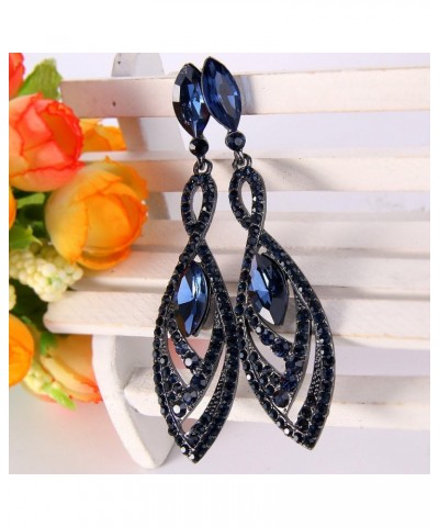 Women's Crystal Double Marquise Shape Dangle Earrings Blue Sapphire-Color Black-Tone $10.34 Earrings