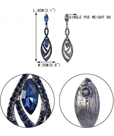 Women's Crystal Double Marquise Shape Dangle Earrings Blue Sapphire-Color Black-Tone $10.34 Earrings