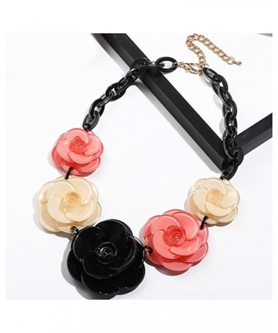 Red Flower Necklace for Women Rose Flower Bracelet 3D Rose Necklace Flower Bracelet Set Exaggerated Necklace Jewelry Gift for...