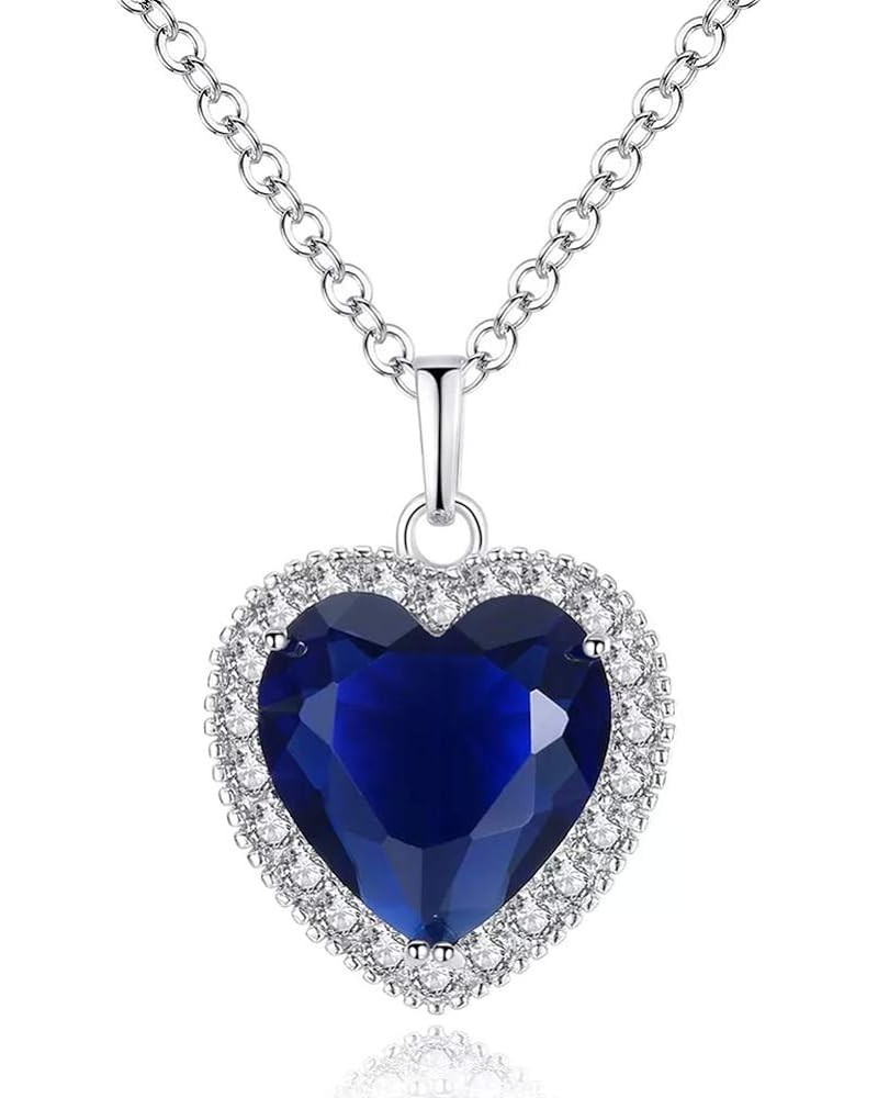 Titanic Heart of the Ocean Neckalce The Blue Love Pendant Necklaces, White Gold Plated Necklace Sterling Silver Sapphire Big ...