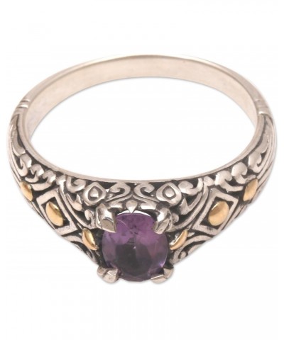 Artisan Handmade 18k Gold Accented Amethyst Single Stone Ring .925 Sterling Silver Indonesia Gemstone 'Curious Invention' $40...