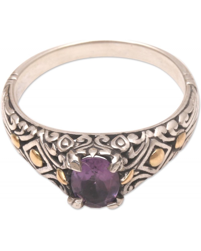 Artisan Handmade 18k Gold Accented Amethyst Single Stone Ring .925 Sterling Silver Indonesia Gemstone 'Curious Invention' $40...