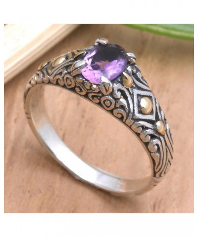 Artisan Handmade 18k Gold Accented Amethyst Single Stone Ring .925 Sterling Silver Indonesia Gemstone 'Curious Invention' $40...