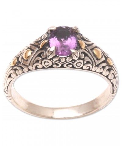 Artisan Handmade 18k Gold Accented Amethyst Single Stone Ring .925 Sterling Silver Indonesia Gemstone 'Curious Invention' $40...