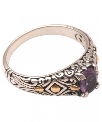 Artisan Handmade 18k Gold Accented Amethyst Single Stone Ring .925 Sterling Silver Indonesia Gemstone 'Curious Invention' $40...